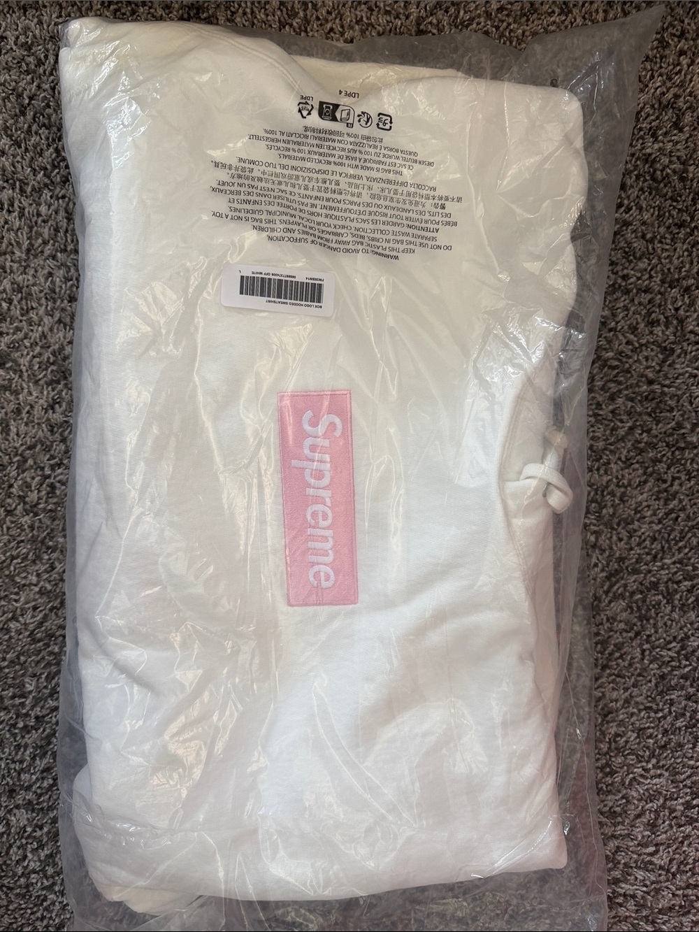 Supreme White Hoodie with Pink Box Logo